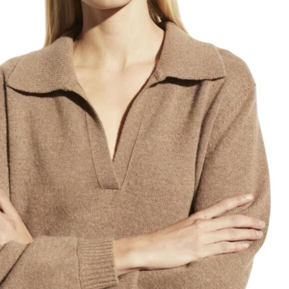 Vince Raglan Sleeve Polo Wool Cashmere Tan Heathered Chestnut Sweater size XS - Picture 2 of 9